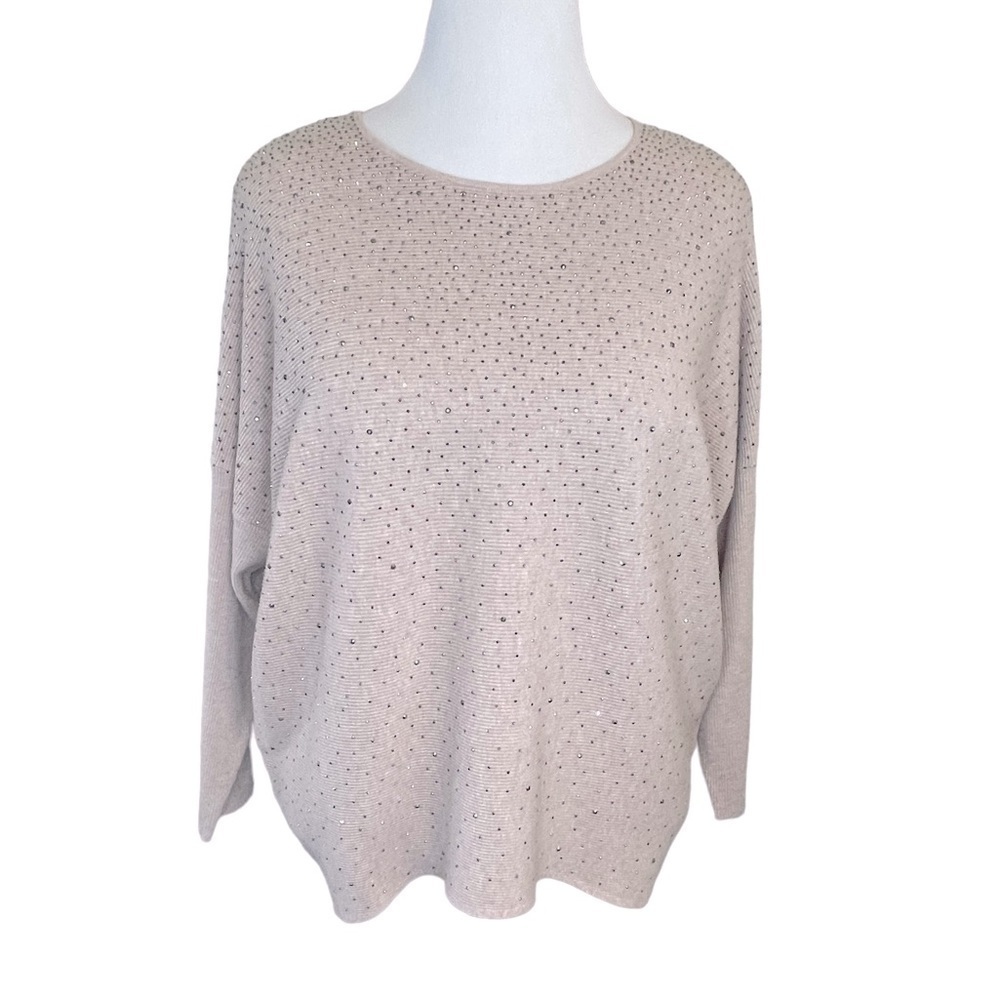Vila Milano Soft Heather Pink Sparkle Studded Sweater Wool Blend L